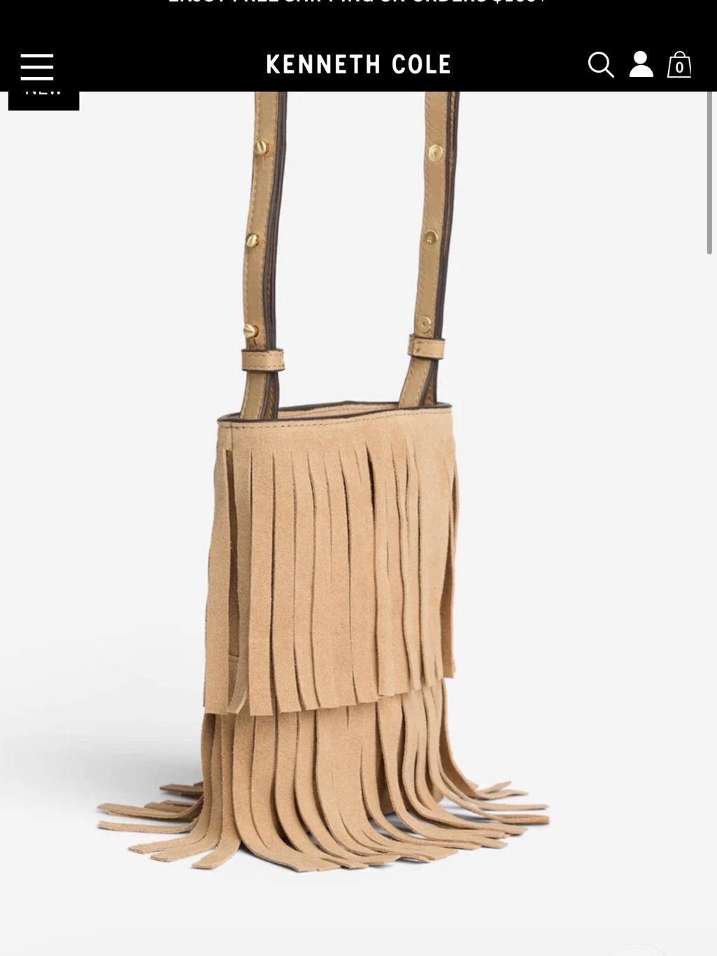Kenneth Cole Beige Suede Fringe Crossbody Bag
